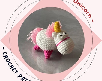 Unicorn Crochet Pattern Cute Animal with Horn Amigurumi Stuffed Plush Toy Baby Birthday Gift Children Kids Soft Play Toy Horse Desk Decor