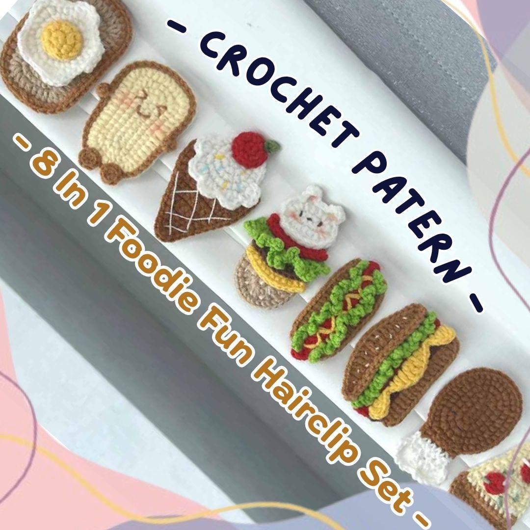 36 Crochet Hair Clips with Sunflowers, Bows, Flowers, and Fruit 33 8In1 Foodie Fun Hair Clip Set Crochet Pattern Hairclip
