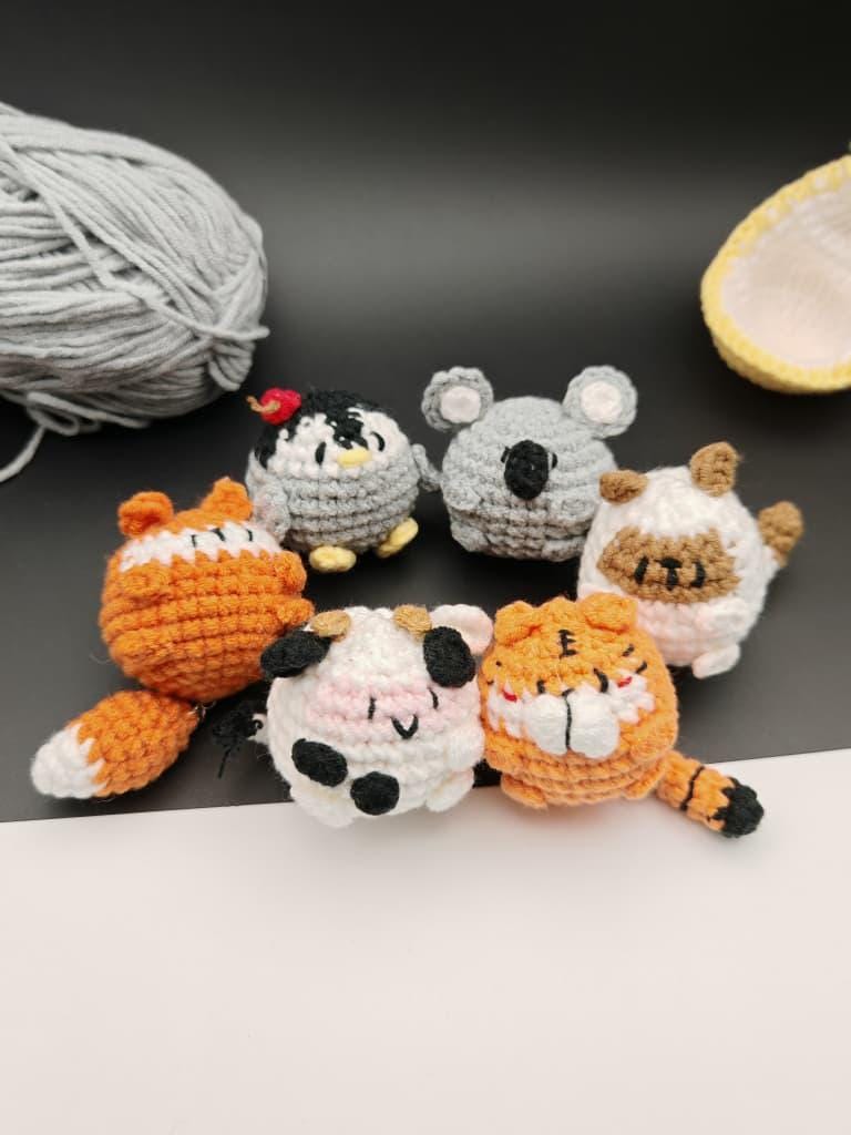 6 in 1 Mini Animals Crochet Pattern Cute Round Baby Fox Penguin