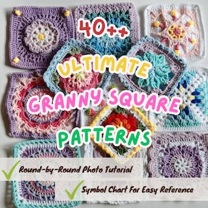 40+ oma vierkant gehaakt patroonbundel, stapsgewijze fototutorials, eenvoudig en uniek bloemontwerpmotief, omadeken Afghaanse tasideeën
