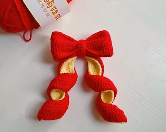 Apple Peel Bow Crochet Pattern Red Hair Accessories Ribbon Amigurumi Elegant Lace Bow Easy DIY New Year Gift for Girls Handmade Fun Pattern