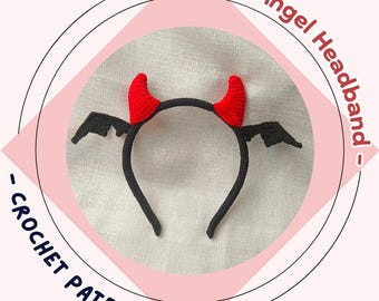 Teufel Engel Stirnband Häkelanleitung Halloween Kostüm Haar Amigurumi Fledermaus Flügel Dekor Dämon Hörner Thema Party Handgemachter Haarschmuck
