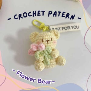 Flower Bear Crochet Pattern Cute Mini Teddy Bear Holding Tulip Flower Amigurumi Bear Keychain