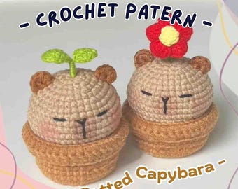 Doniczkowa kapibara wzór szydełkowy Mała doniczkowa skrzynka na rośliny Amigurumi liść pęd i kwiat puchowy kapibara zabawka do zabawy biurko buddy decor niskie szycie