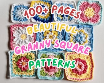 Granny Square Crochet Pattern Bundle PDF 100+ Pages Step-by-Step Tutorials, 10 Flowers & Basic Unique Design Motif, Blanket Afghan Ideas
