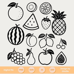 Fichier SVG fruits minimalistes – Citron, fraise, cerise… pour machine de découpe et gravure laser