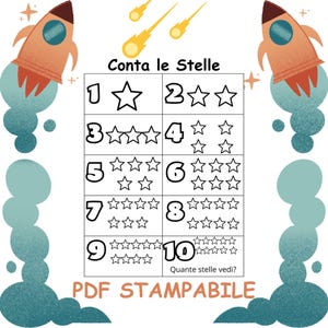SCHEDA EDUCATIVA Conta le Stelle | NUMERI da 1 a 10 | Attività Prescolare a Tema Spazio da Stampare