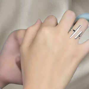 Double Bar Ring • Minimalist Silver Ring • Adjustable Geometric Bar Ring • Dainty Parallel Bar Ring • Modern Thin Statement Ring for Women