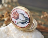 Tulpe Blume Foto Medaillon - Blumen-Halskette, Halsketten, Geschenk für sie für Mädchen, lange Kette aus Messing, Geschenkpapier - gemacht, um zu bestellen
