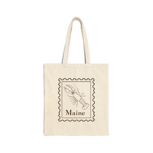 Lobster Stamp Cotton Canvas Tote Bag, Eco-Friendly Shopping Bag, Beach Tote, Gift for Maine Lovers, Sustainable Grocery Bag