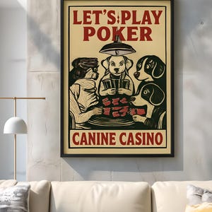 Dogs Playing Poker Wall Art, Digital Download, Poker Dogs Printable, Instant Art, Canine Whimsical Decor, Home Office Art