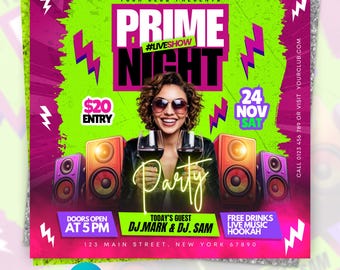 Szablon ulotki Canva na imprezę w klubie nocnym | Edytowalna ulotka na wydarzenie muzyczne z DJ-em na żywo | Plakat na imprezę nocną | Natychmiastowe pobranie cyfrowe