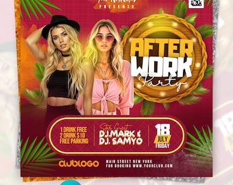 Szablon ulotki Canva na imprezę Summer After Work | Edytowalna ulotka na imprezę Tropical DJ Night Club | Plakat na imprezę piątkową | Natychmiastowe pobranie cyfrowe