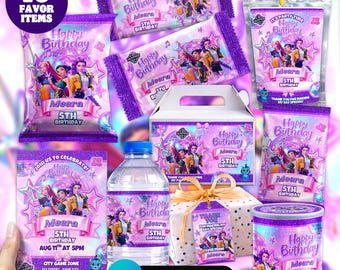 Kpop Pop Star Birthday Party Favor Bundle Canva Editable 10 Item Girls Party Kit Water Bottle Chip Bag Invitation Label Set Instant Download