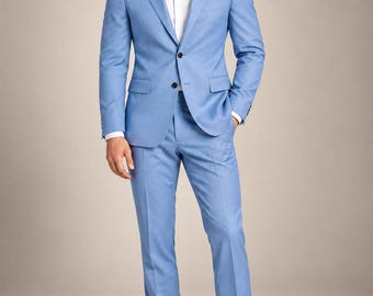 Sky Blue Men’s Suit – Modern Slim Fit Two Piece Outfit Gift for Him