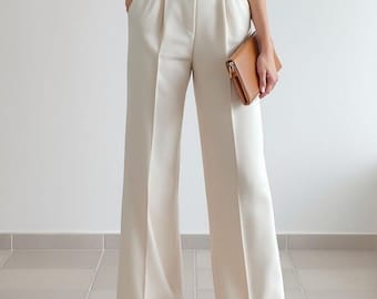 Elegant Wide Leg Pants for Women, High Waisted Palazzo Trousers, Chic Office Slacks, Flowy Business Casual Pants, Korean Style Dress Pants - Etsy Elegant Wide Leg Pants for Women, High Waisted Palazzo Trousers, Chic Office Slacks, Flowy Business Casual Pants, Korean Style Dress Pants - Etsy