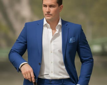 Men's Royal Blue Slim Fit Suit - 2 Piece Wedding Outfit Gift for Him