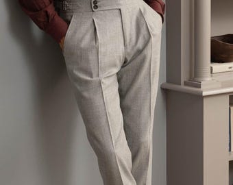 Men Grey Gurkha Trousers – High Waist Tailored Pants