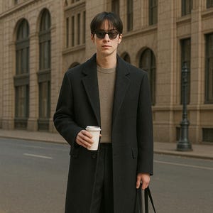 Abrigo de mezcla de lana y tweed a medida para hombre: elegante abrigo largo