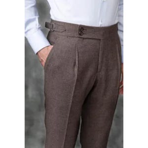 Men Brown Gurkha Pants – High Waist Pleated Formal Trousers