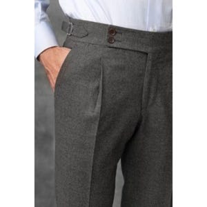 Men Grey Gurkha Trousers – High Waist, Pleated Formal Pants