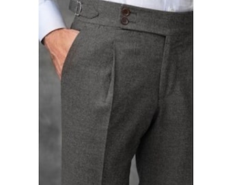 Men Grey Gurkha Trousers – High Waist, Pleated Formal Pants