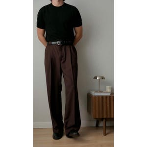 Mens Brown Wide Leg Pants – High Waist Loose Fit Dress Trousers