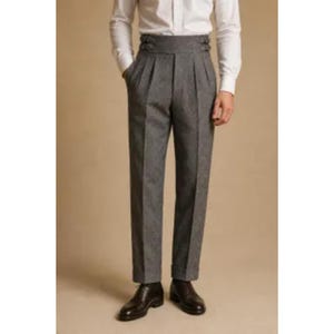 Men's High Waisted Pleated Trousers | Gurkha Pants | Vintage Style Wool Blend Dress Pants | Classic Formal Menswear