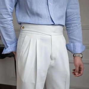 Men Trouser White high waisted Pleated Gurkha Style Pant