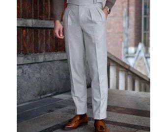 Men Light Grey Gurkha High Waist Pleated Formal Pants