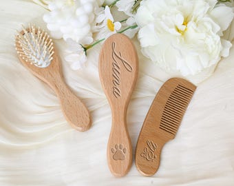 Personalized Baby Hair Brush: Natural Wood, Soft Goat Hair, Birth Keepsake