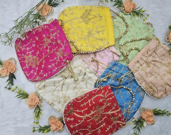 Indian Handmade Pouch Bags Potli Purse Bag For Gift Brocade Art Silk Drawstring Baby Shower Wedding  Return Gift For Guests Free Ship