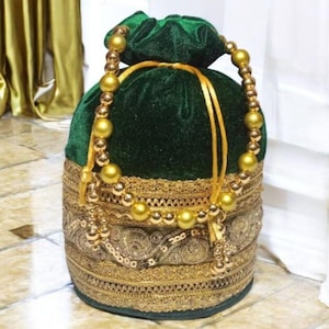 Emerald Zardosi Embroidered Bag with Pearl Beads, Handmade Indian Wedding & Evening Party Handbag