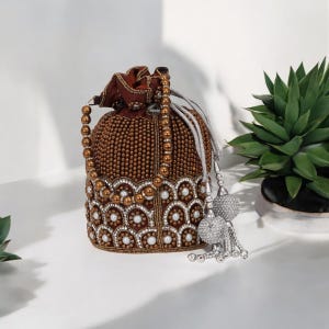 Handmade Designer Embroidered Lotus Potli Bags, Wristlet Pouch Bag for Wedding | Bridesmaids Handcrafted Gifting Accessory