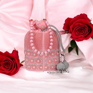 Bridal Potli Bag with Bead Work, Couture Wedding Purse, Indian Potli for Bridesmaids Gift & Wedding Accessories