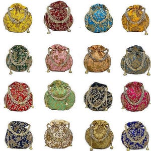 Embroidered Indian Handmade Women’s Clutch Potli Bag Pouch Drawstring Wedding Favor Gift
