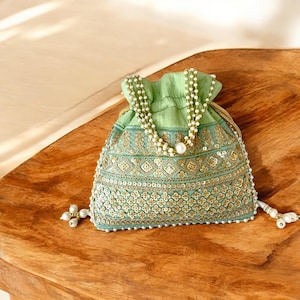Indian Handmade Women Embroidered Clutch Purse Potli Bag Pouch Drawstring Bag, Wedding Favor Return Gift For Guests