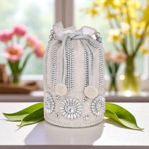 Silver Potli Bag for Women – Elegant Indian Handcrafted Party Clutch, Wedding Accessory & Gift Idea