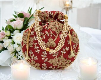 Designer potli bag, Indian wedding zardozi purse, Indian Punjabi  Bridal Wedding Bag, Bollywood Potli Pouch