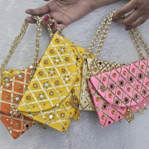 Lot of 5 - 200 pcs Indian Handmade women Embroidery Clutch Purse Potli Bag Pouch Drawstring Bag, Return Gift For Guests Free Ship