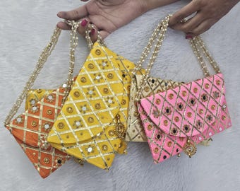 Lot of 5 - 200 pcs Indian Handmade women Embroidery Clutch Purse Potli Bag Pouch Drawstring Bag, Return Gift For Guests Free Ship