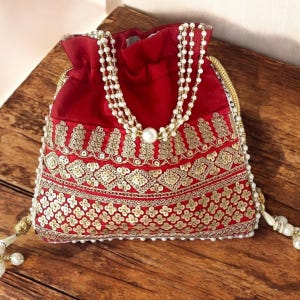 Indian Handmade Women&#39;s Embroidered Clutch Purse Potli Bag Pouch Drawstring Bag Wedding Favor Return Gift, Free Ship