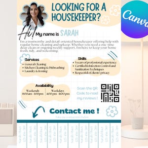 Housekeeper Flyer Canva Vorlage, bearbeitbare Reinigungsdienstanzeige, Hausreinigungsplakat - Sofortiger Download