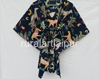 Printed Cotton Kaftan: Short Beach Cover-Up, Bridesmaid Gift