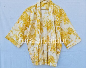 Floral Print Cotton Kimono Robe: Indian Artistry Bridal Cover-Up