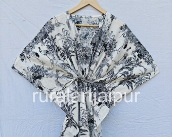 Indian Printed Cotton Kaftan Dress, Summer Beach Cover-Up