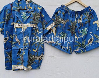 Cotton Short Pajama Set: Jungle Print, Soft Sleepwear