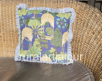 Hand Block Print Cotton Pillow Cover: Custom Size Cushion, Bench or Window Seat