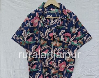 Cotton Pajama Set, Block Print Sleepwear, Women's Summer Dress