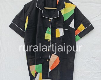 Block Print Cotton Pajama Set - Summer Sleepwear